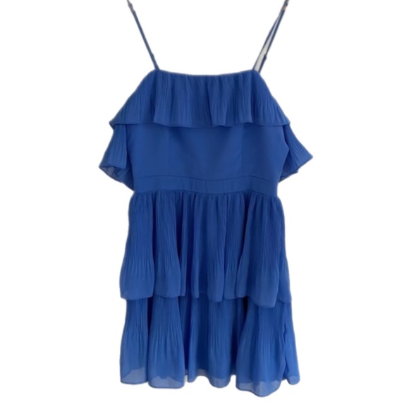 Adelyn Rae Dresses & Skirts - Adelyn Rae Blue Chiffon Tiered Ruffle Open Cold Shoulder Above Knee Dress